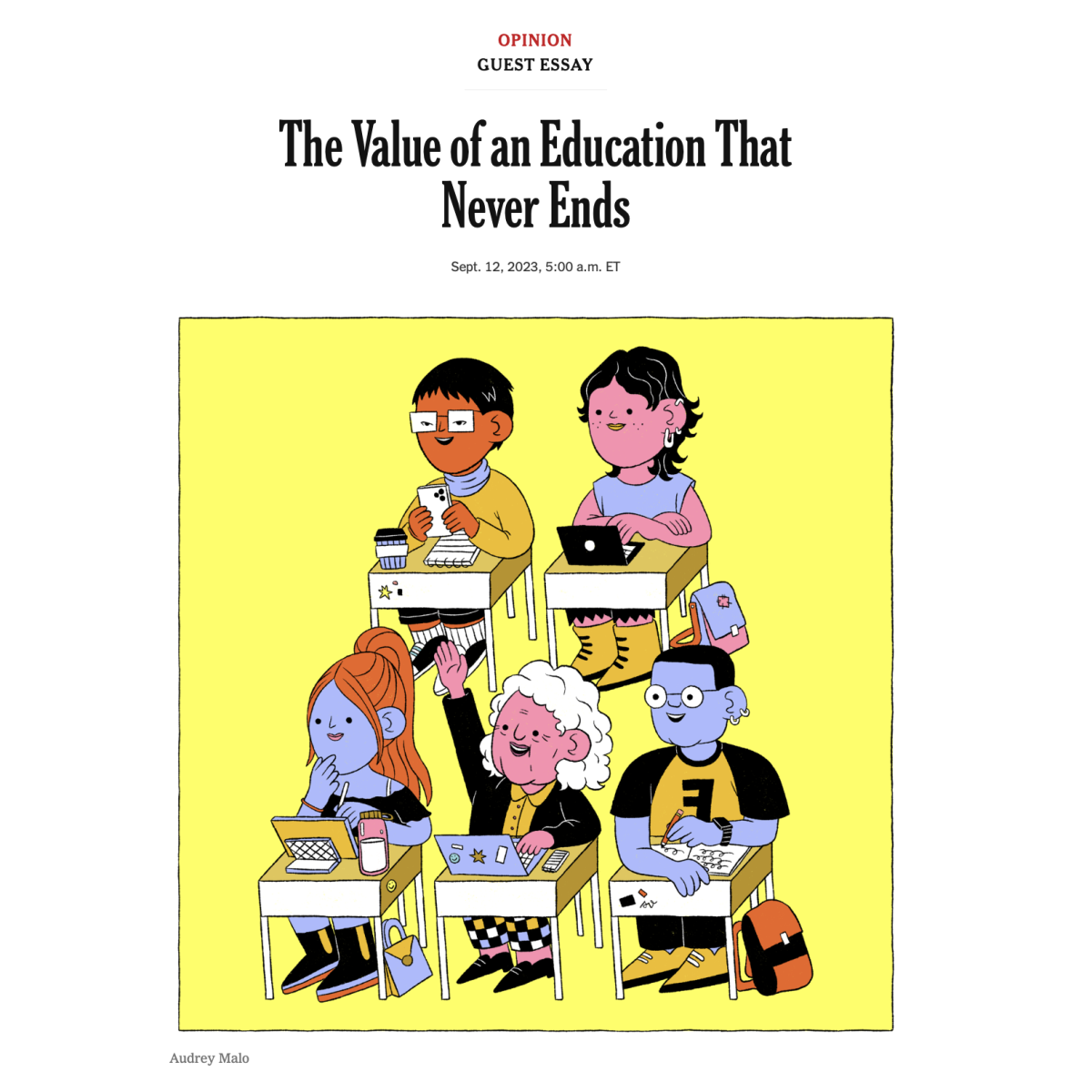 Audrey Malo / New York Times Opinions: The value of an education that never ends - Anna Goodson - Anna Goodson Illustration Agency